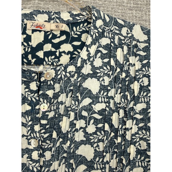 Faherty Gemina Floral Linen Blend Shift Dress Women XS Short Sleeve Pintuck Boho - Picture 7 of 12